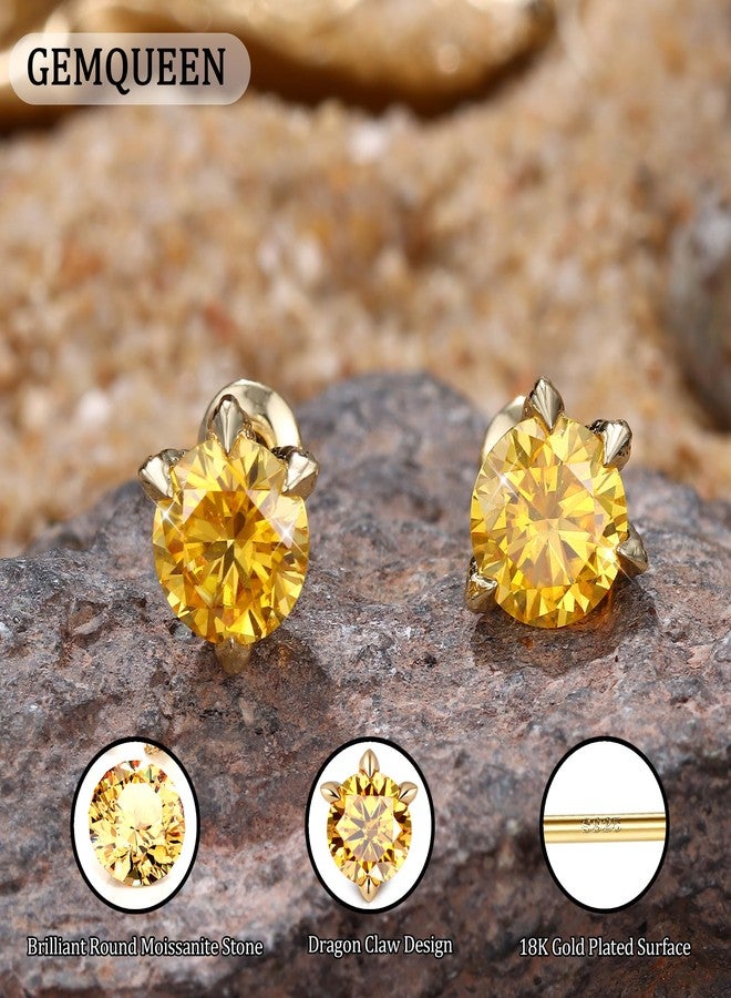 GEMQUEEN أقراط مويسانيت مرصعة من GEMQUEEN: أقراط من الفضة الإسترليني مضادة للحساسية على شكل مخلب تنين للنساء والرجال، قطع دائري، لون أصفر، نقاء VVS1، 2 قيراط - Image 2